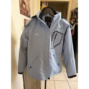 DLGJPA S Women's Coat w/ Hood Faux Fur Lined Adjustable Cuff Winter Ski Blue